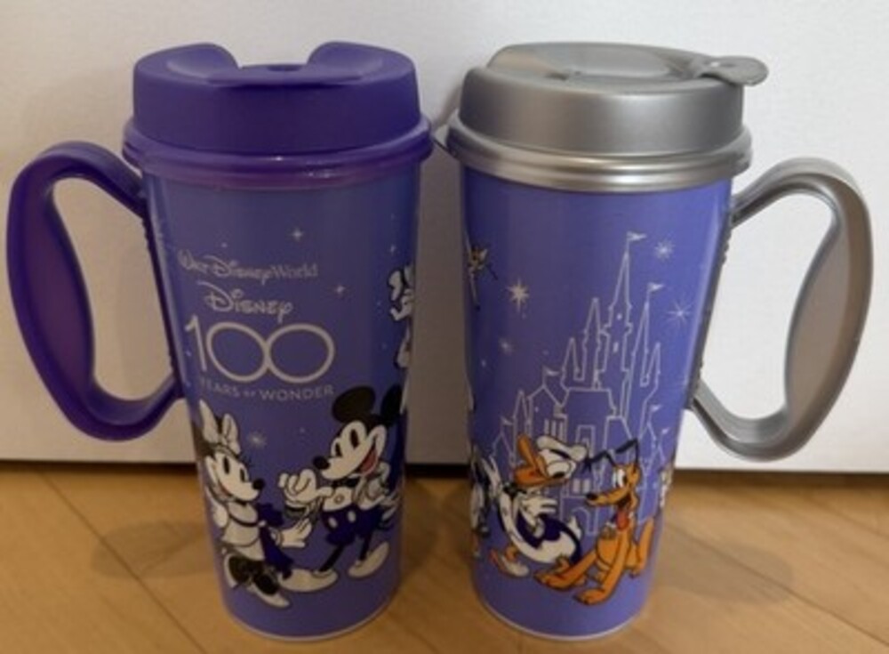 Disneyworld 100 Years of Wonder Mugs Set of 2 Mickey Minnie Donald Silver Purple